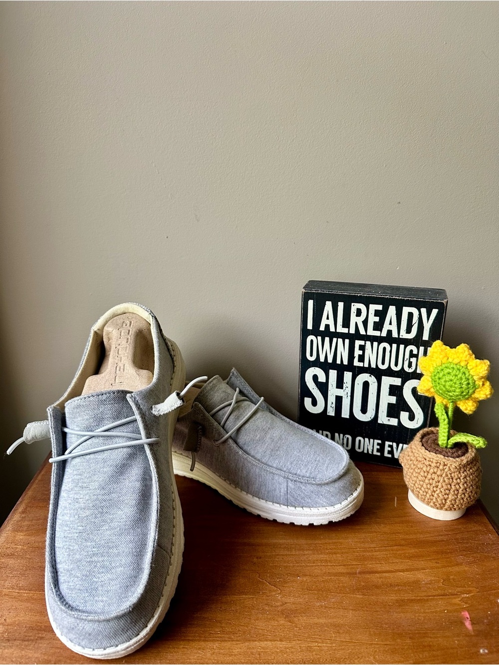Hey Dude Women's Light Gray Canvas Slip-On Loafers